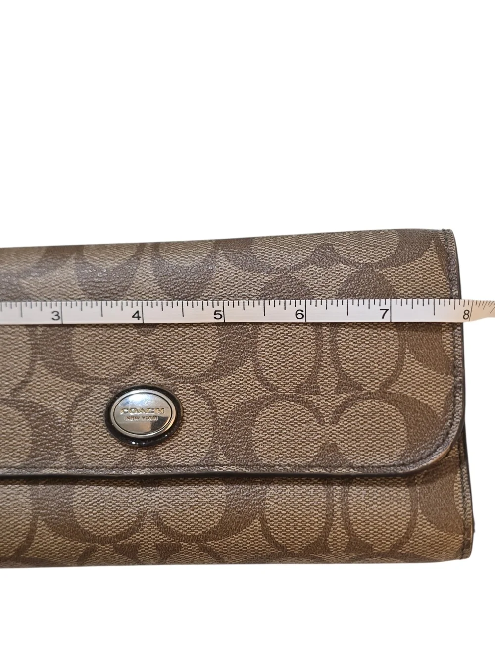Coach F49135 Signature Checkbook Wallet Khaki Brown Long Wallet